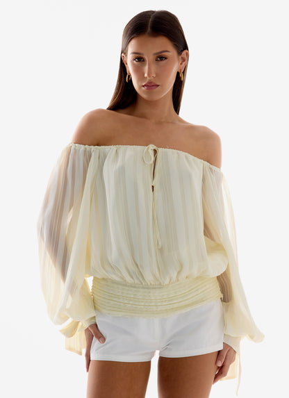 Coconut Kiss Off Shoulder Long Sleeve Top - Yellow