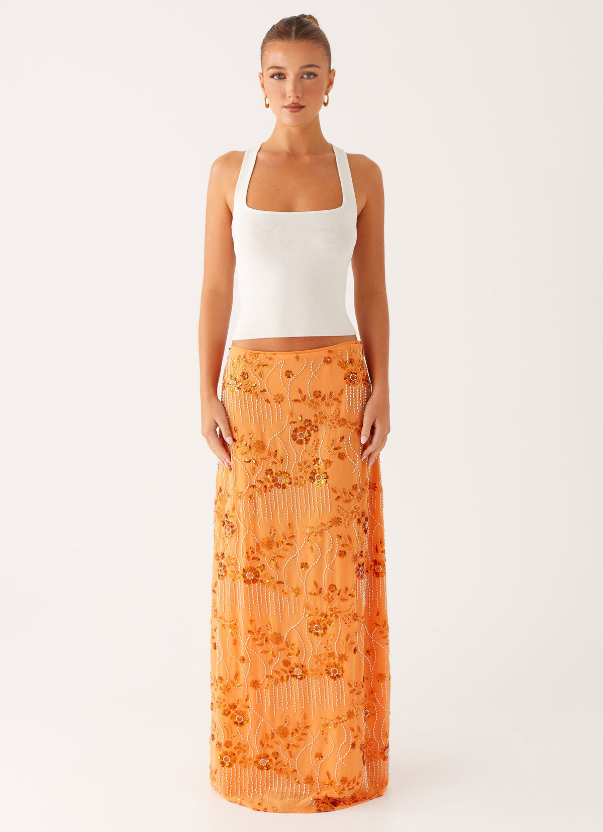 Corinna Low Rise Sequin Maxi Skirt - Orange