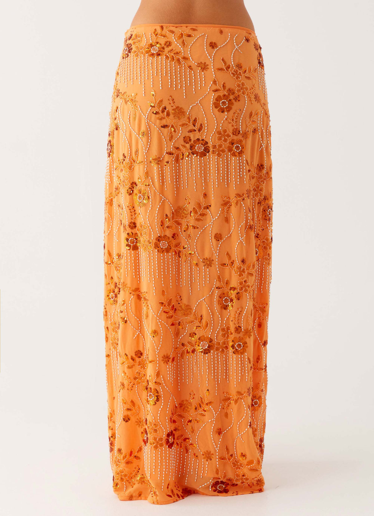 Corinna Low Rise Sequin Maxi Skirt - Orange