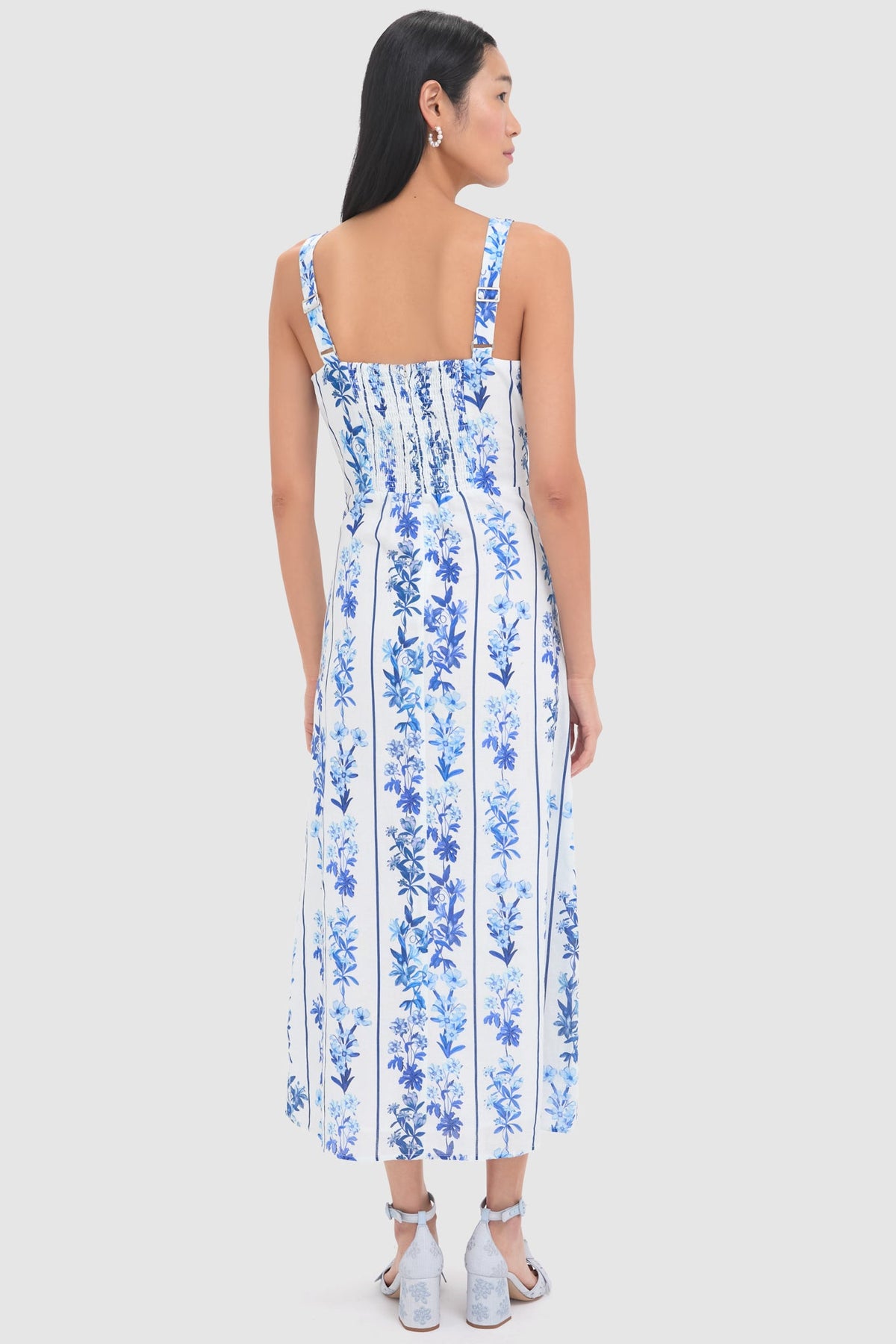 Blue Floral and Stripe Minnie Midi Dress