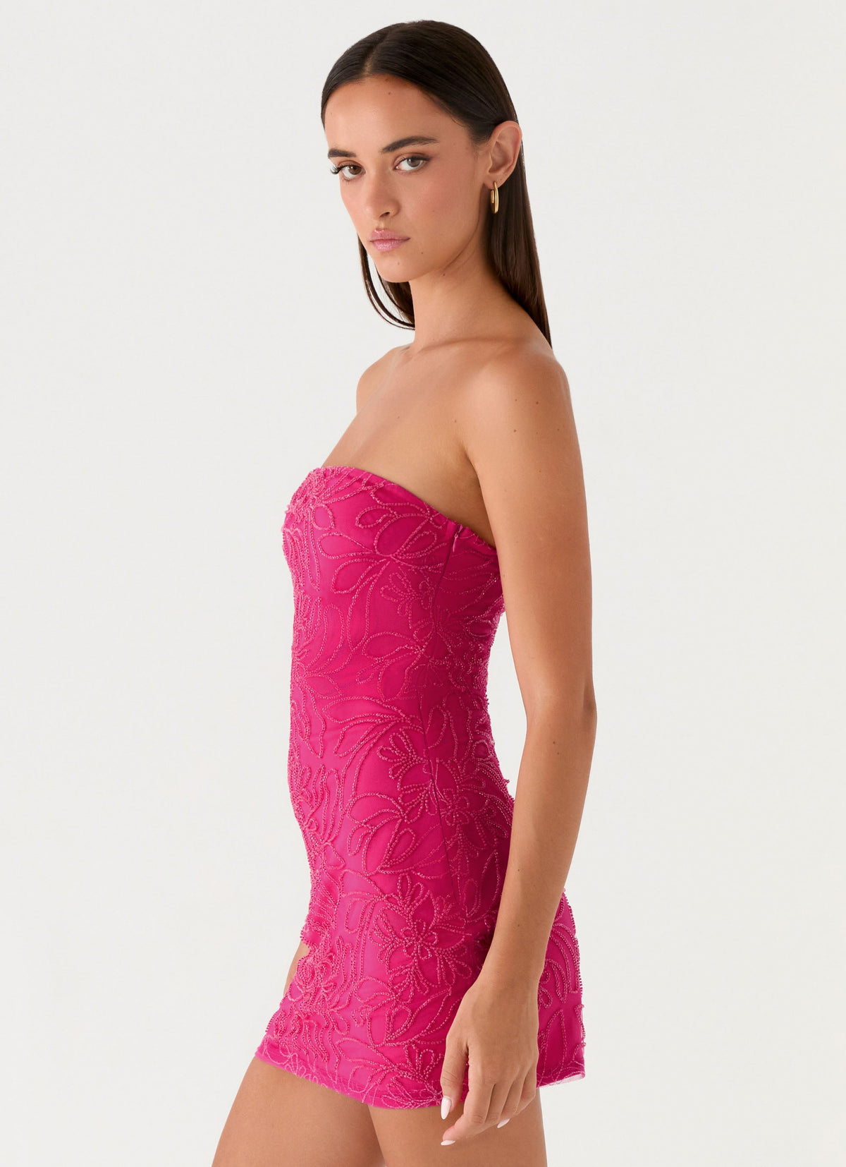 Dangerous Kind Beaded Mini Dress - Hot Pink