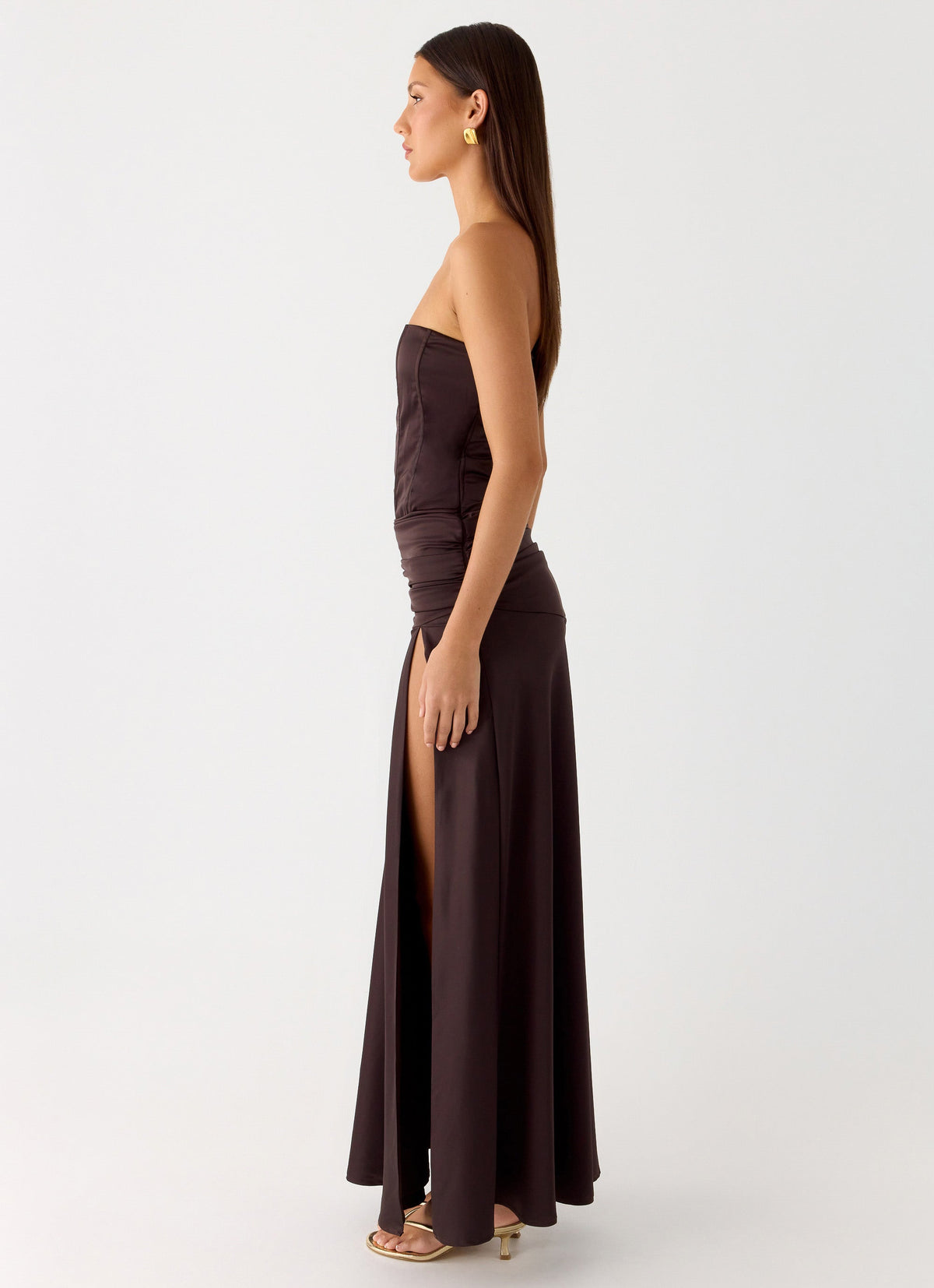 Darana Corset Satin Maxi Dress - Chocolate