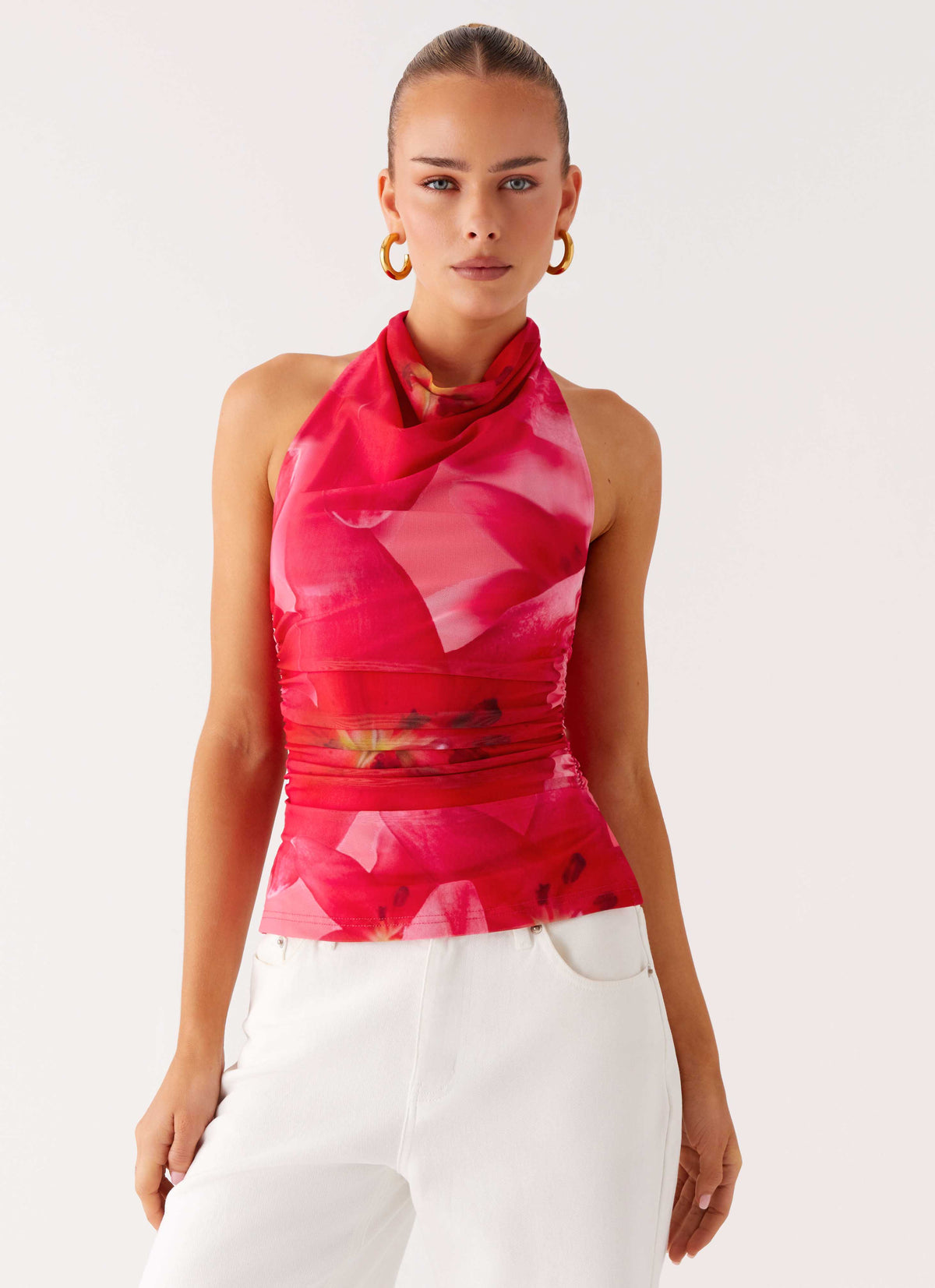 Delany Halter Top - Peach Watermelon Flower