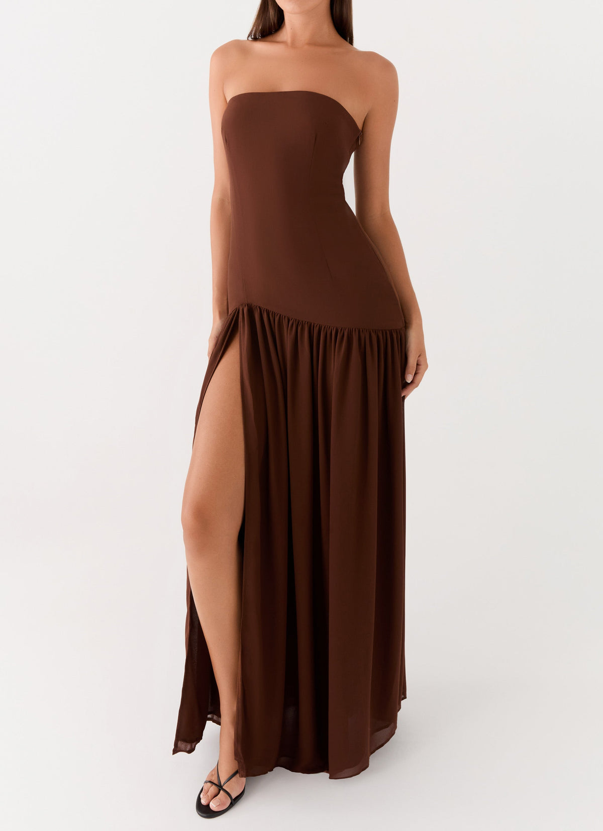 Eden Strapless Maxi Dress - Brown