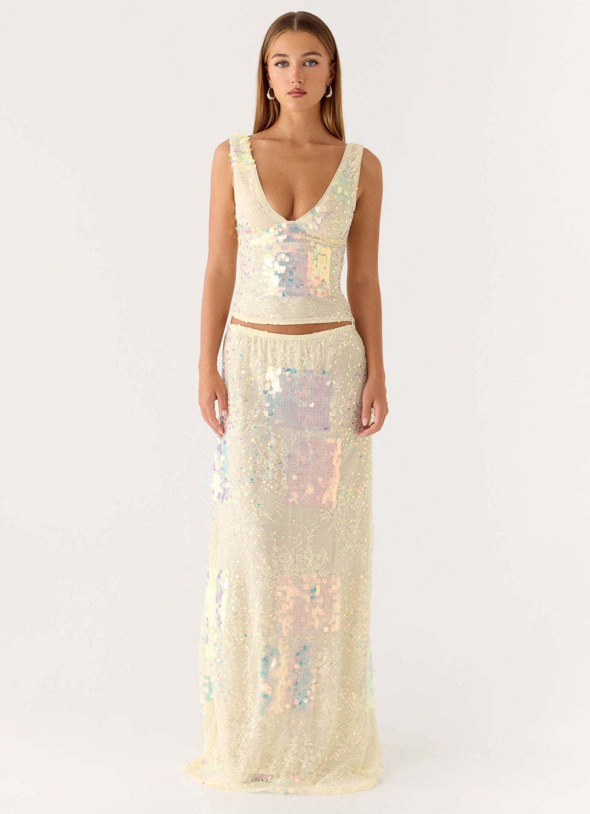 Erinah Sequin Maxi Skirt - Yellow