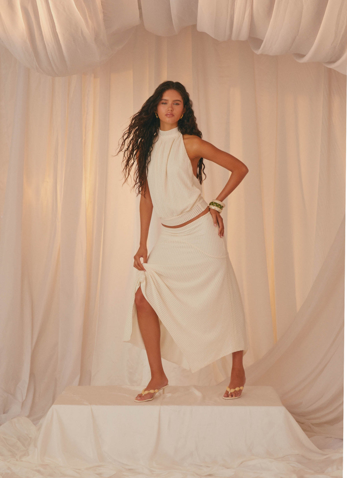 Evaden Low Rise Midi Skirt - Ivory