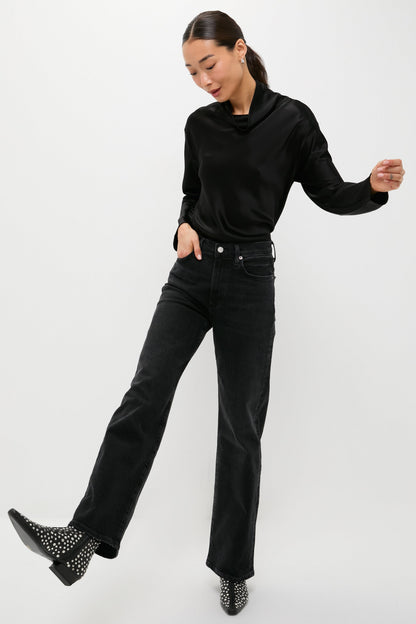 Black Barb Long Sleeve Cowl Neck Shirt