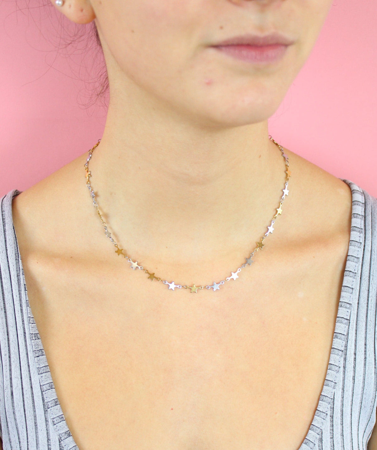Two Toned Star Chain Necklace