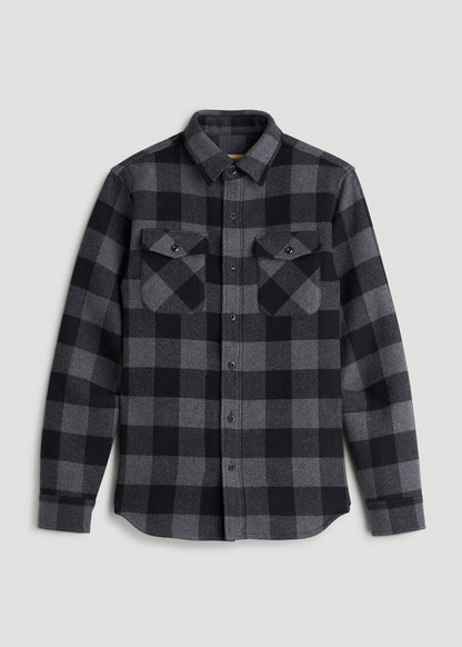 LJ&S Wool Blend Shirt Jacket for Tall Men in Black and Grey Check