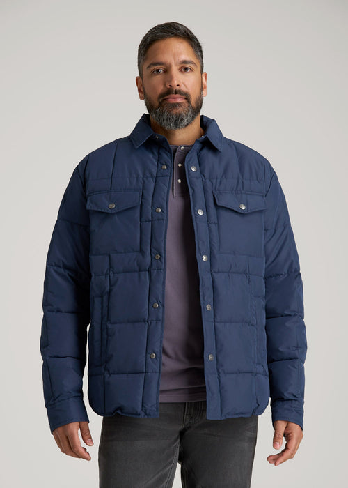 LJ&S Puffer Shirt Jacket for Tall Men in Marine Blue