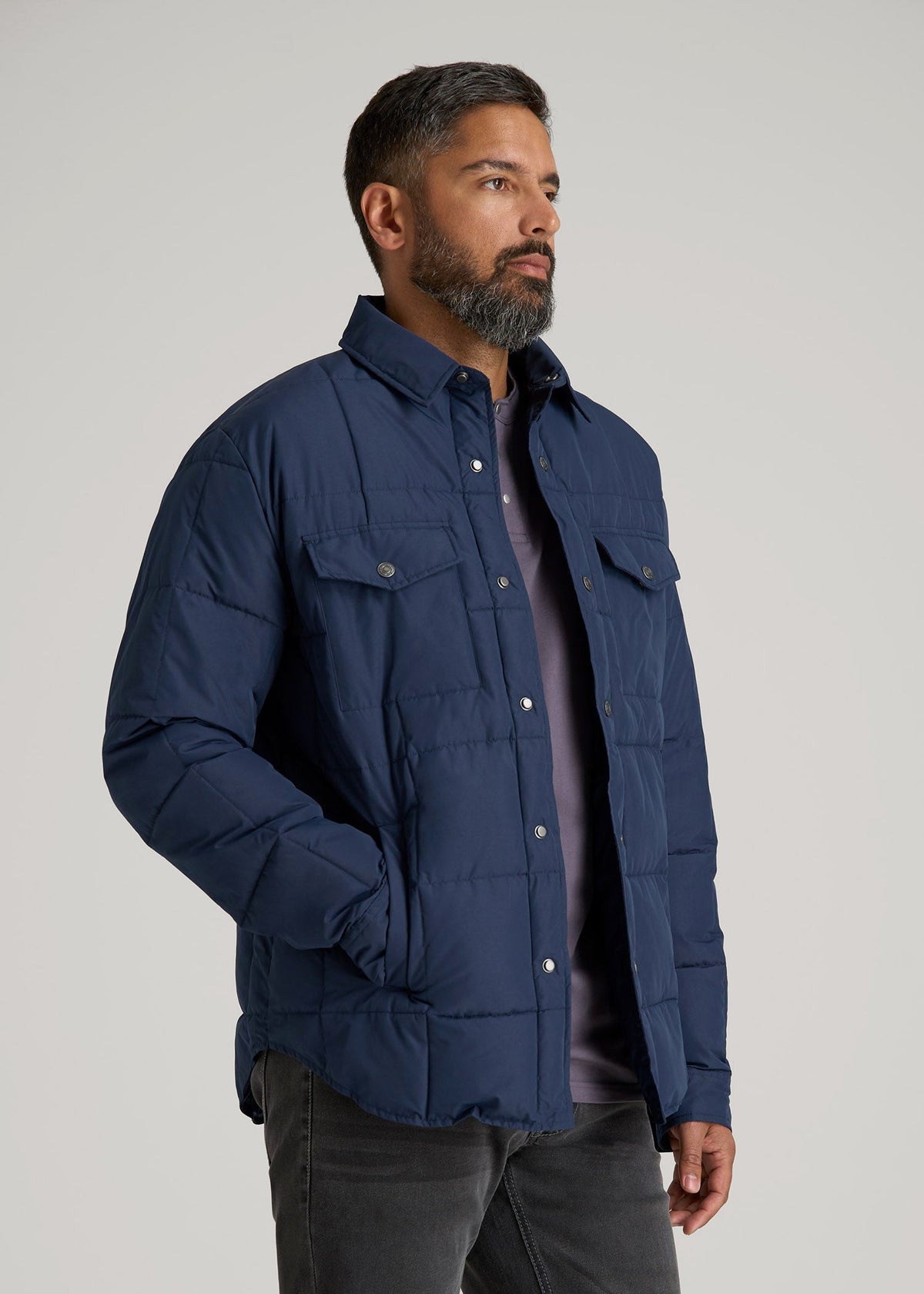 LJ&S Puffer Shirt Jacket for Tall Men in Marine Blue
