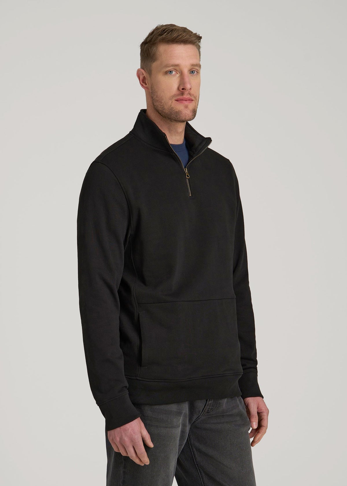LJ&S Heavyweight Quarter-Zip Pullover for Tall Men in Vintage Black