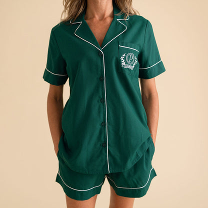 Varsity Green Women's Twill Pajama Short Set