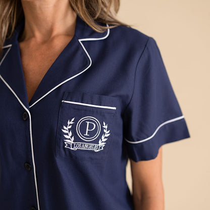 Varsity Navy Women's Twill Pajama Short Set