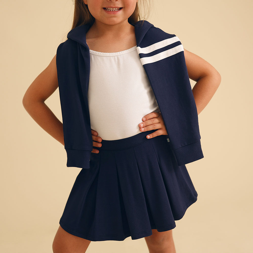 Varsity Navy French Terry Pleated Skort
