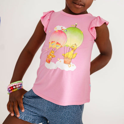 Care Bears™ Funshine Bear & Big Bird Ruffled Graphic Tee