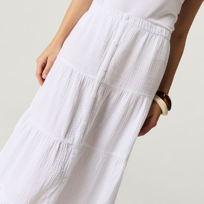 Women's White Cotton Crinkle Maxi Skirt
