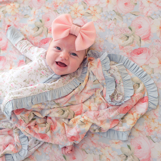 Rose Dreams & Riley Ruffled Luxette Patoo® Blanket