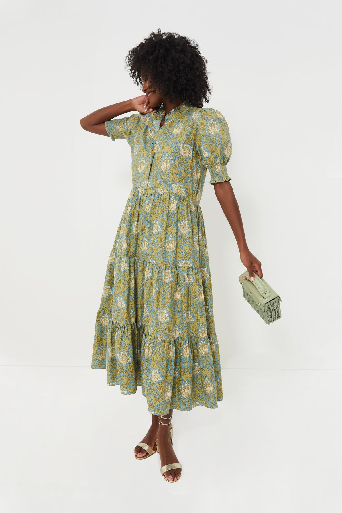 Blue and Green Leafy Floral Bennett Maxi Dress