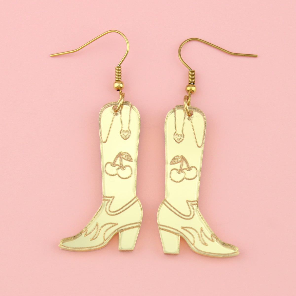 Working 9-5 Gold Cowgirl Boot Earrings