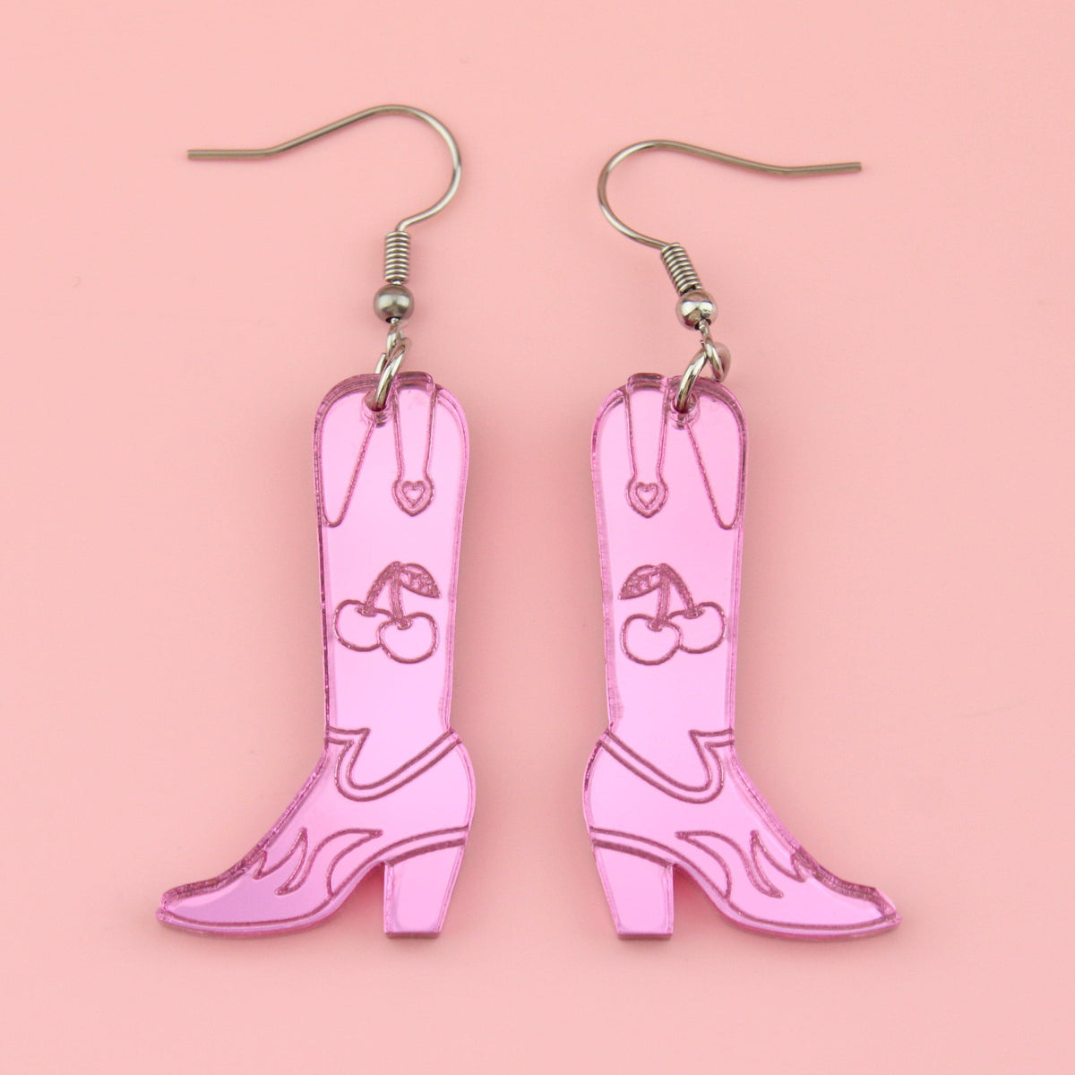 Working 9-5 Pink Cowgirl Boot Earrings