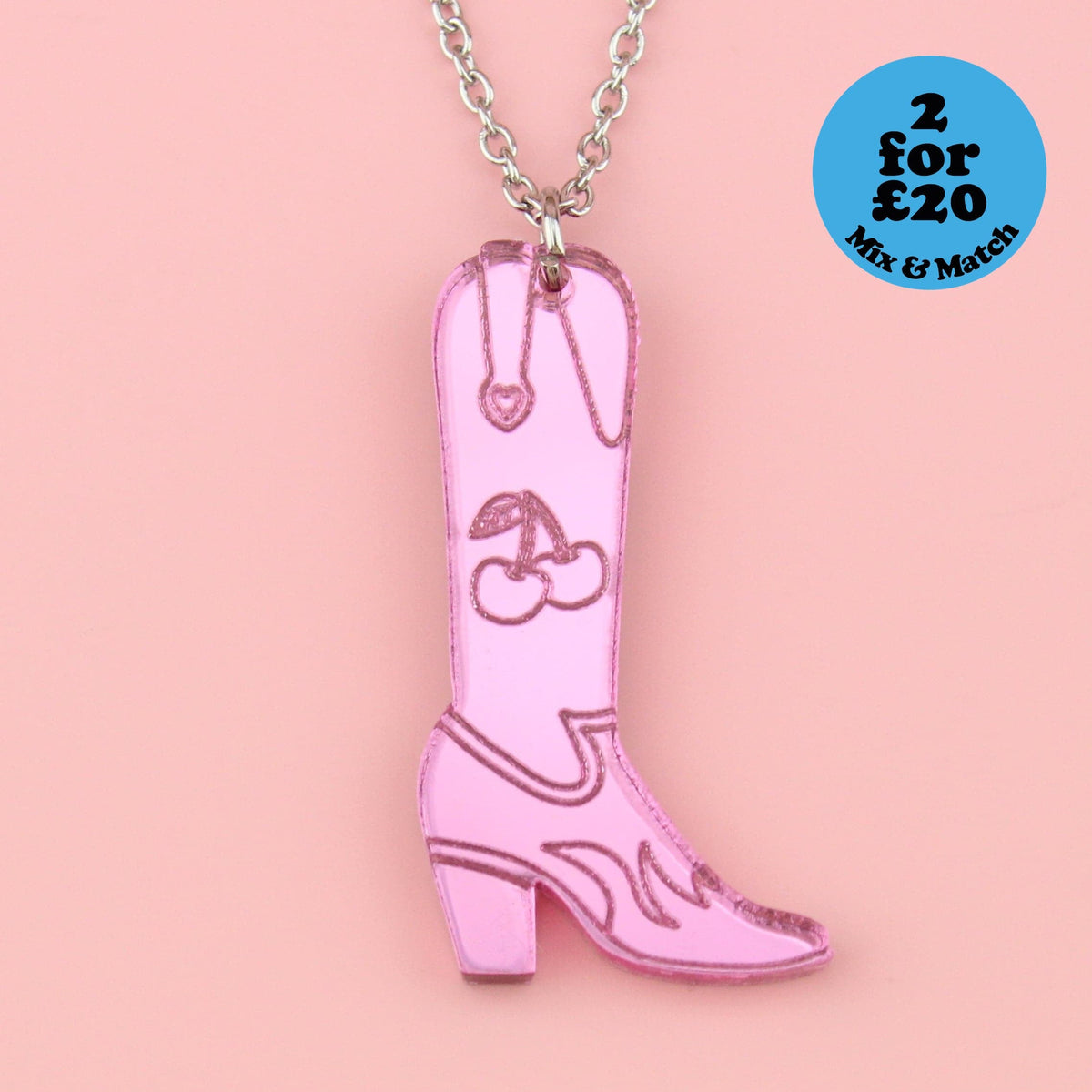 Working 9-5 Pink Cowgirl Boot Necklace