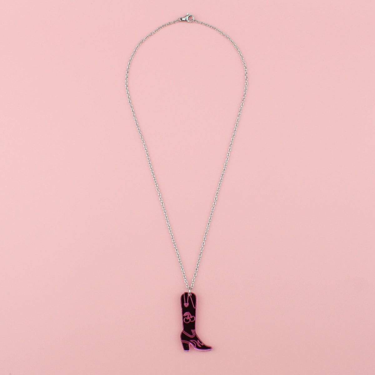 Working 9-5 Pink Cowgirl Boot Necklace