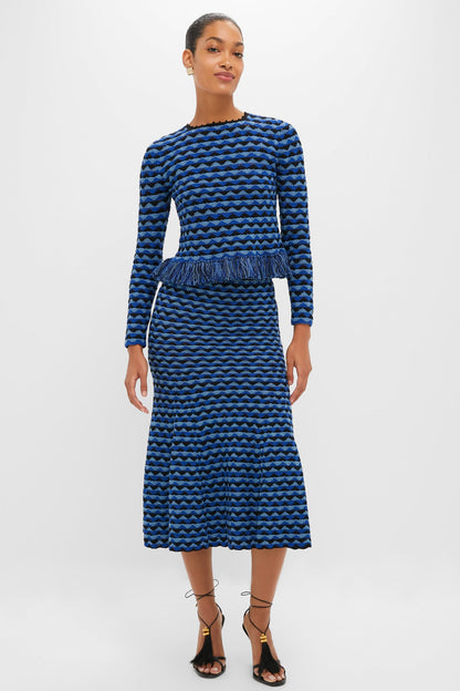 Blue and Black Profundo Midi Skirt