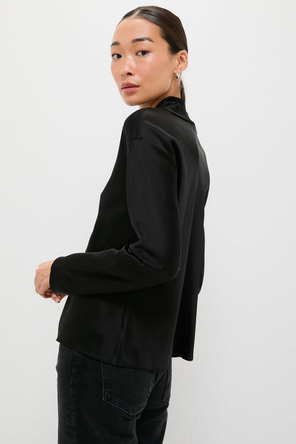 Black Barb Long Sleeve Cowl Neck Shirt
