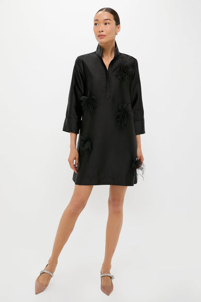 Black Embellished Dupioni Megan Dress