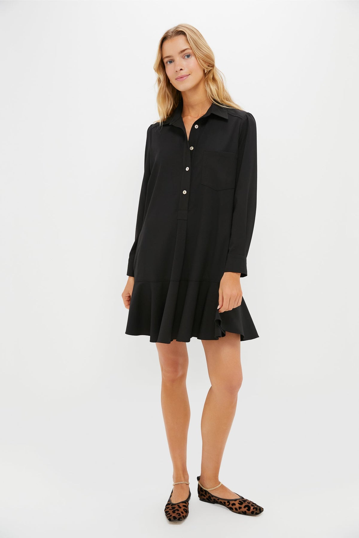 Black Crepe Callahan Shirt Dress