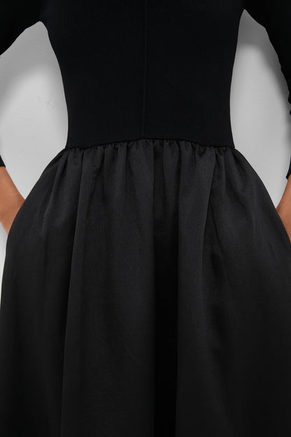 Black Dupioni Clea Dress
