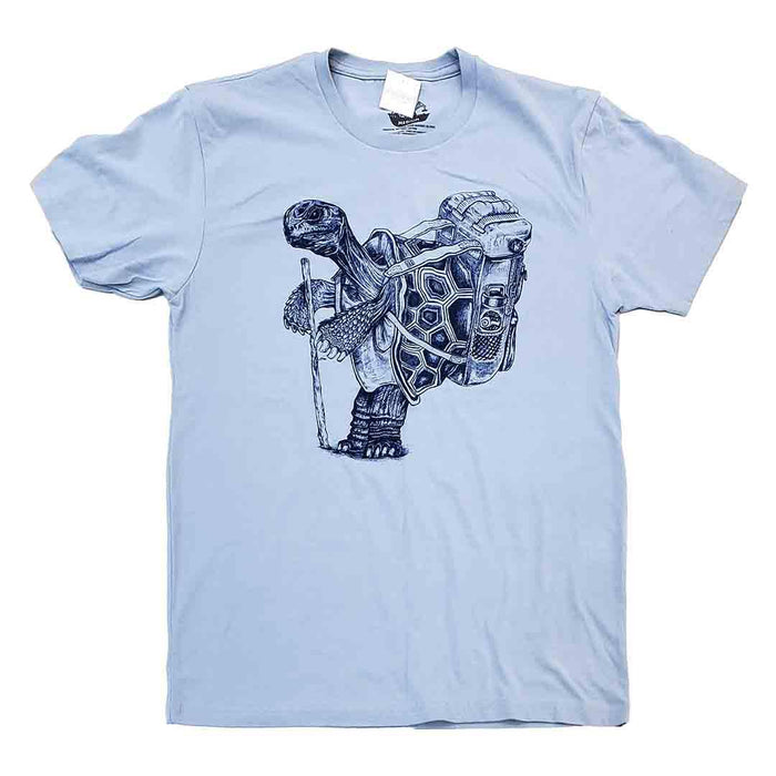 Adult Crew Neck - Hiking Tortoise Light Blue Tee (S - 2X) by Slow Loris