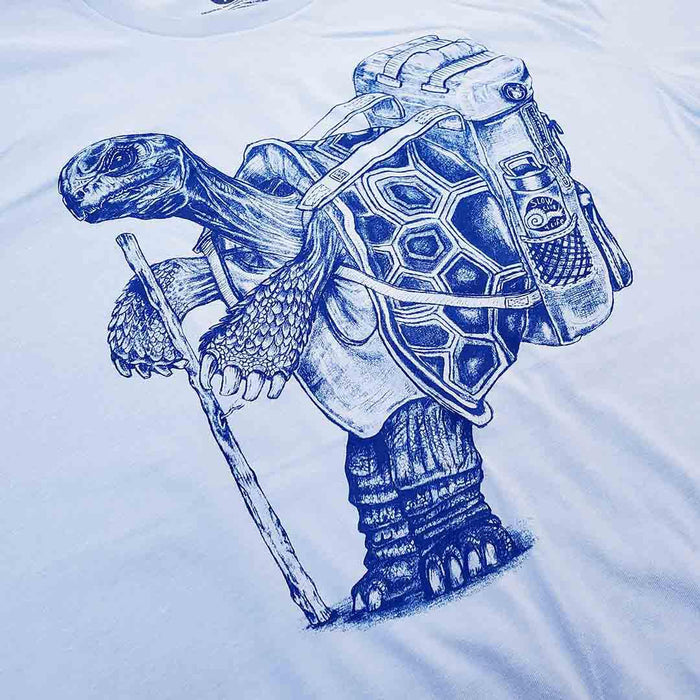 Adult Crew Neck - Hiking Tortoise Light Blue Tee (S - 2X) by Slow Loris