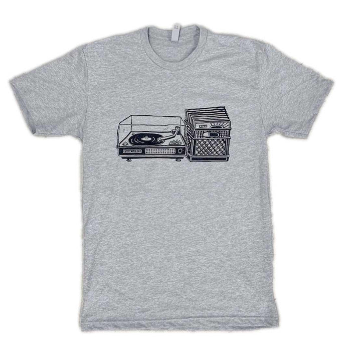 Adult Crew Neck - Turntable Heathered Gray Tee (S - 2X) by Slow Loris