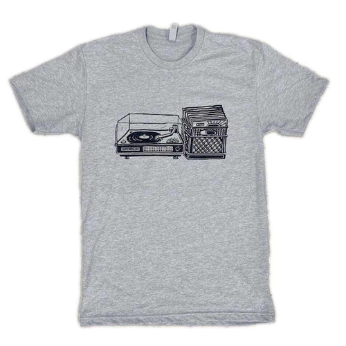 Adult Crew Neck - Turntable Heathered Gray Tee (S - 2X) by Slow Loris