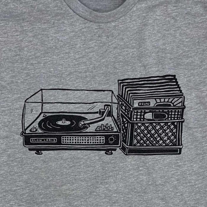 Adult Crew Neck - Turntable Heathered Gray Tee (S - 2X) by Slow Loris