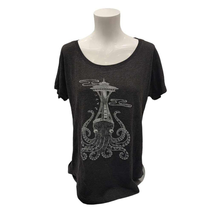 Adult Tee - Octo Space Needle on Heathered Gray Scoopneck Tee by Namu