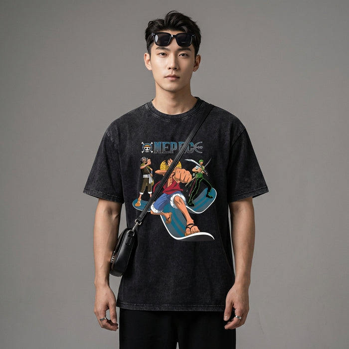 T-Shirt homme délavé imprimé anime Streetwear - Koreanxwear - Taille M