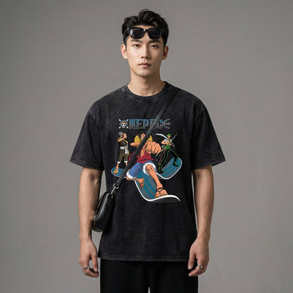 T-Shirt homme délavé imprimé anime Streetwear - Koreanxwear - Taille M