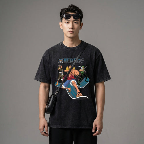 T-Shirt homme délavé imprimé anime Streetwear - Koreanxwear - Taille M