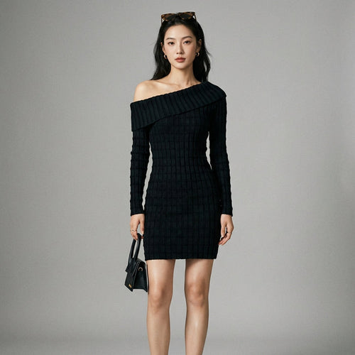 Robe pull asymétrique manches longues - Mode coréenne streetwear - Taille One Size