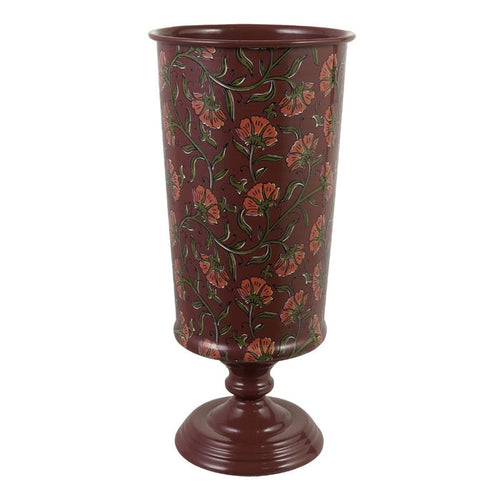 Aubergine Floral Metal Footed Vase