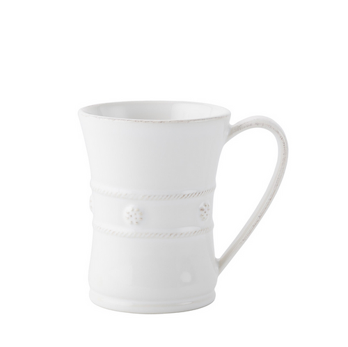 Whitewash ceramic mug with subtle textured bands and delicate embossed dots.