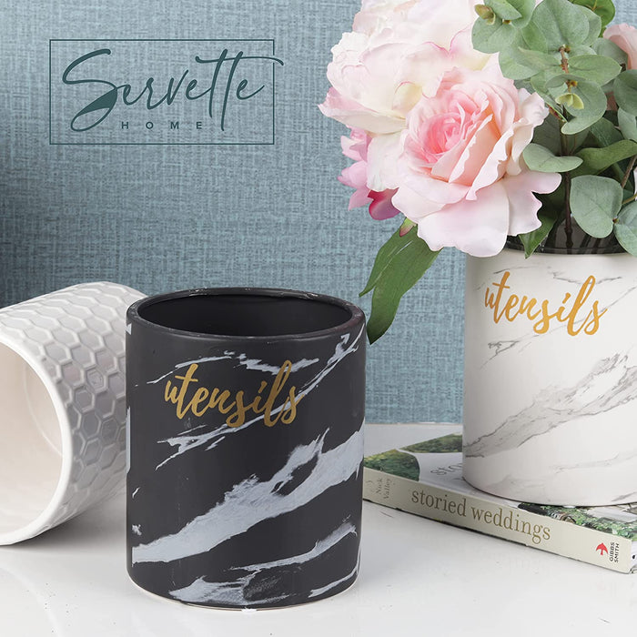 Black Marbelized Ceramic Utensil Holder