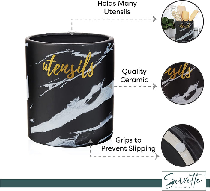 Black Marbelized Ceramic Utensil Holder