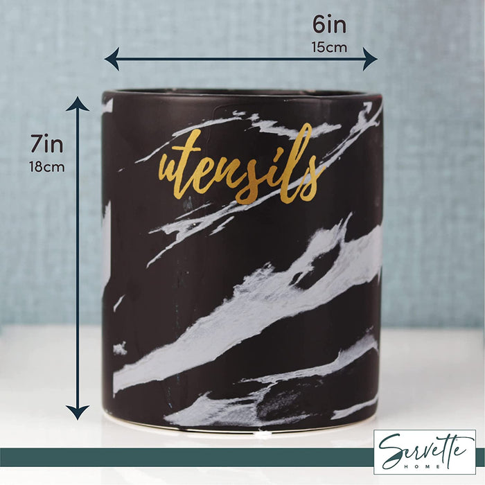 Black Marbelized Ceramic Utensil Holder