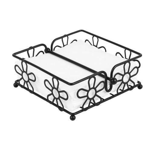 Black Metal Wire Napkin Holder with Flower Design