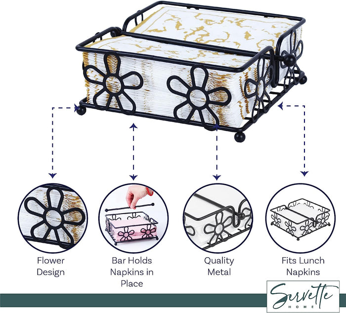 Black Metal Wire Napkin Holder with Flower Design