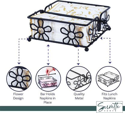 Black Metal Wire Napkin Holder with Flower Design